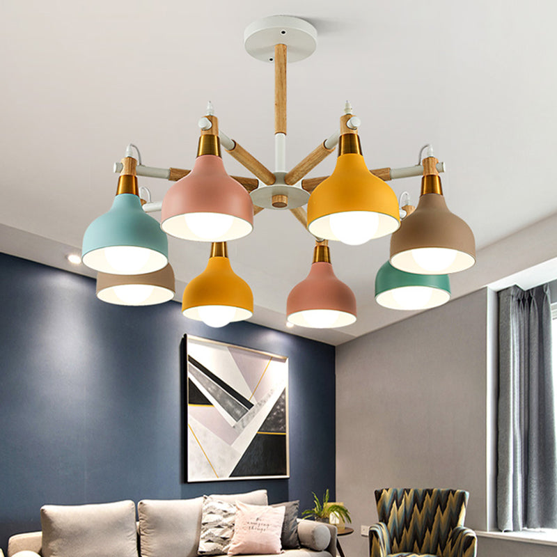 Torch Shaped Nursing Room Chandelier Metal 8-Bulb Macaron Style Pendant Light Clearhalo 'Ceiling Lights' 'Chandeliers' Lighting' options 197213