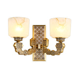 Antiqued Bronze 1/2-Light Wall Sconce Traditional Frosted Glass Cup Shaped Wall Light Fixture Clearhalo 'Wall Lamps & Sconces' 'Wall Lights' Lighting' 1972134