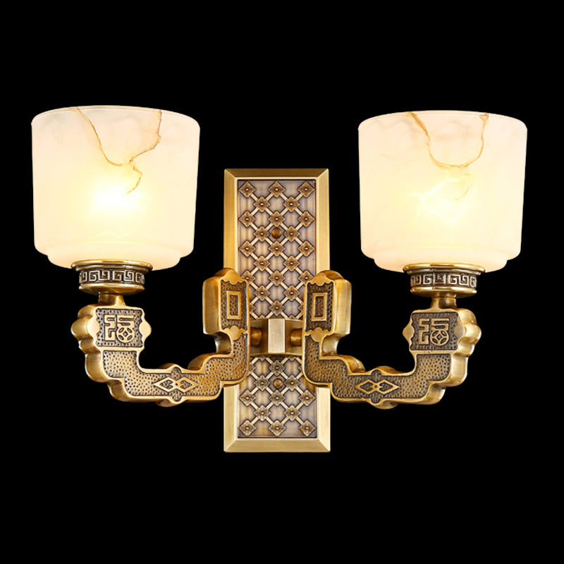 Antiqued Bronze 1/2-Light Wall Sconce Traditional Frosted Glass Cup Shaped Wall Light Fixture Clearhalo 'Wall Lamps & Sconces' 'Wall Lights' Lighting' 1972135