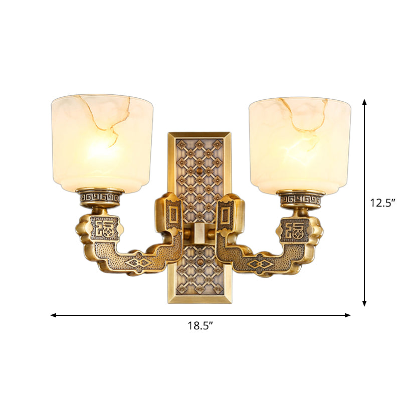 Antiqued Bronze 1/2-Light Wall Sconce Traditional Frosted Glass Cup Shaped Wall Light Fixture Clearhalo 'Wall Lamps & Sconces' 'Wall Lights' Lighting' 1972136