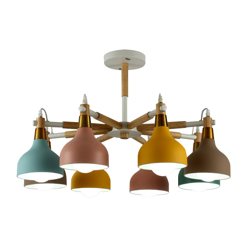 Torch Shaped Nursing Room Chandelier Metal 8-Bulb Macaron Style Pendant Light Clearhalo 'Ceiling Lights' 'Chandeliers' Lighting' options 197214