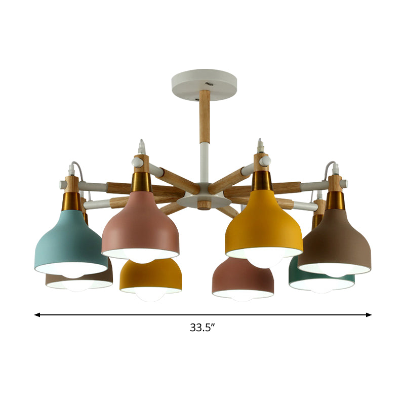 Torch Shaped Nursing Room Chandelier Metal 8-Bulb Macaron Style Pendant Light Clearhalo 'Ceiling Lights' 'Chandeliers' Lighting' options 197215