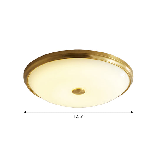 12.5"/16" Dia Antiqued Gold LED Flush Mount Simplicity White Glass Bowl/Round Ceiling Light for Bedroom Clearhalo 'Ceiling Lights' 'Close To Ceiling Lights' 'Close to ceiling' 'Flush mount' Lighting' 1972216