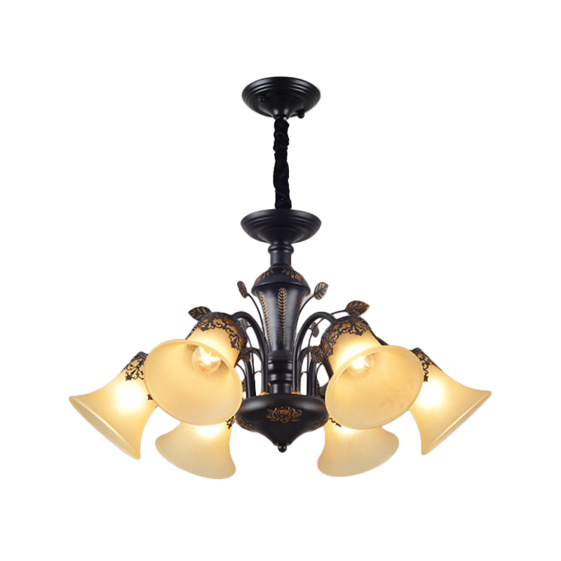 Frosted Glass Morning Glory Chandelier Farmhouse 3/6/8 Lights Living Room Ceiling Pendant in Black/White Clearhalo 'Ceiling Lights' 'Close To Ceiling Lights' 'Close to ceiling' 'Glass shade' 'Glass' 'Pendant Lights' 'Semi-flushmount' Lighting' 1972256