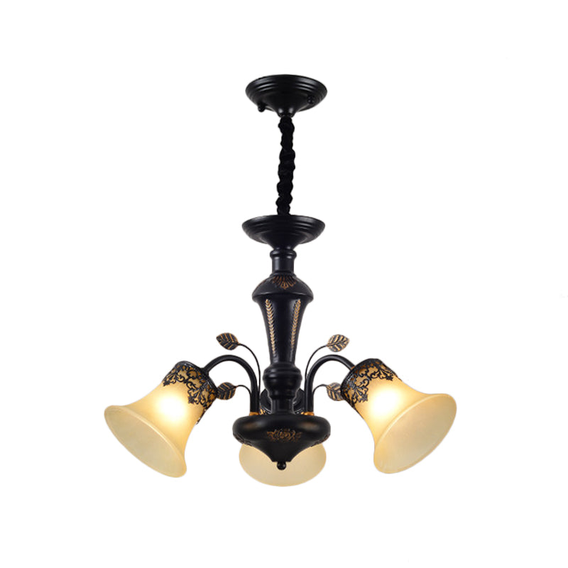 Frosted Glass Morning Glory Chandelier Farmhouse 3/6/8 Lights Living Room Ceiling Pendant in Black/White Clearhalo 'Ceiling Lights' 'Close To Ceiling Lights' 'Close to ceiling' 'Glass shade' 'Glass' 'Pendant Lights' 'Semi-flushmount' Lighting' 1972259