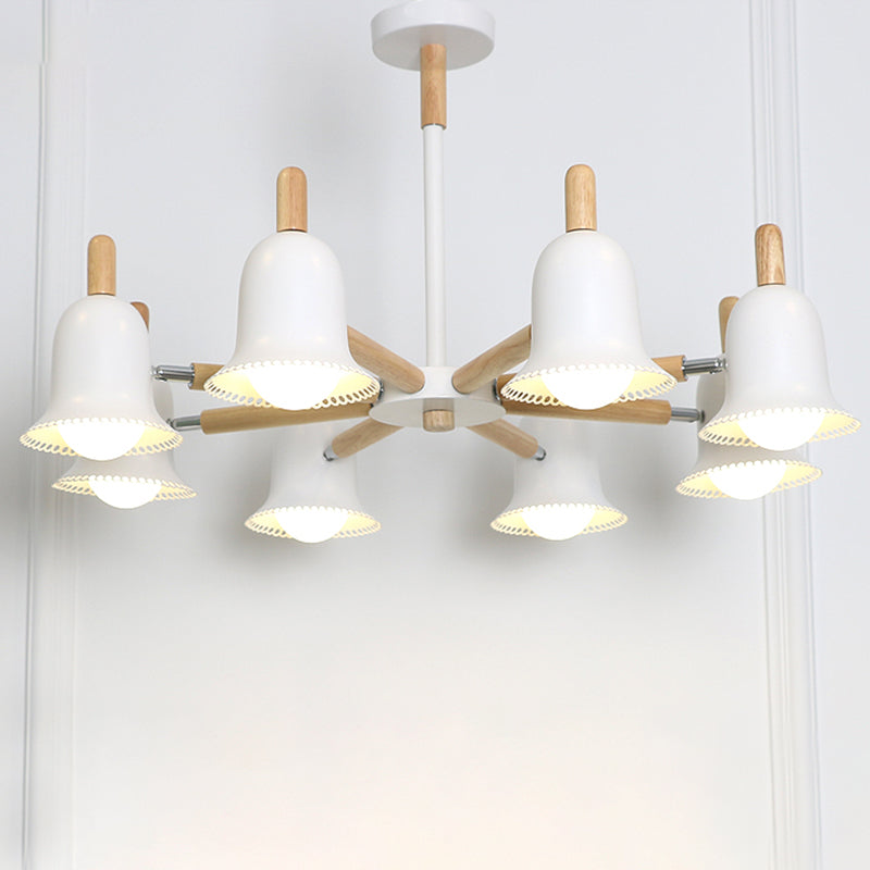 Nordic Stylish White Ceiling Pendant Bell Shade Multi-Head Wood Chandelier for Living Room Clearhalo 'Ceiling Lights' 'Chandeliers' Lighting' options 197226