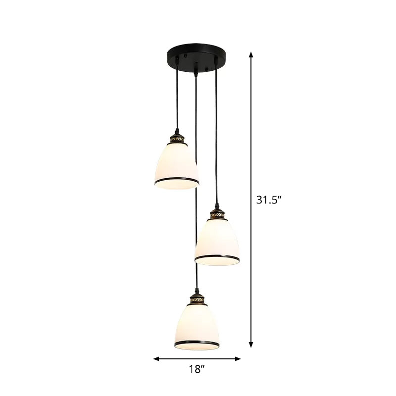 Minimalist Bell Cluster Pendant 3 Lights Ivory Glass Hanging Lamp with Round/Linear Canopy in Black Clearhalo 'Ceiling Lights' 'Close To Ceiling Lights' 'Glass shade' 'Glass' 'Pendant Lights' 'Pendants' Lighting' 1972279