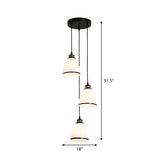 Minimalist Bell Cluster Pendant 3 Lights Ivory Glass Hanging Lamp with Round/Linear Canopy in Black Clearhalo 'Ceiling Lights' 'Close To Ceiling Lights' 'Glass shade' 'Glass' 'Pendant Lights' 'Pendants' Lighting' 1972279