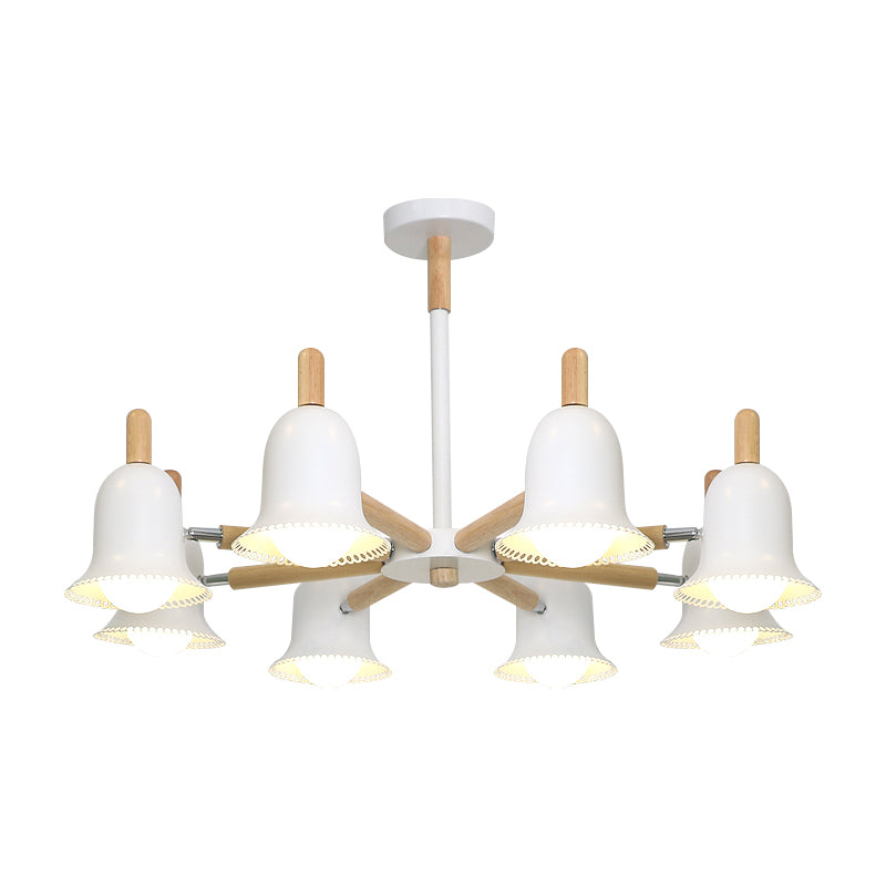 Nordic Stylish White Ceiling Pendant Bell Shade Multi-Head Wood Chandelier for Living Room Clearhalo 'Ceiling Lights' 'Chandeliers' Lighting' options 197228