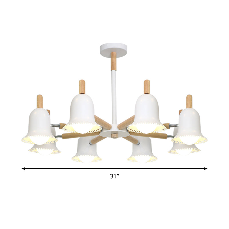 Nordic Stylish White Ceiling Pendant Bell Shade Multi-Head Wood Chandelier for Living Room Clearhalo 'Ceiling Lights' 'Chandeliers' Lighting' options 197229