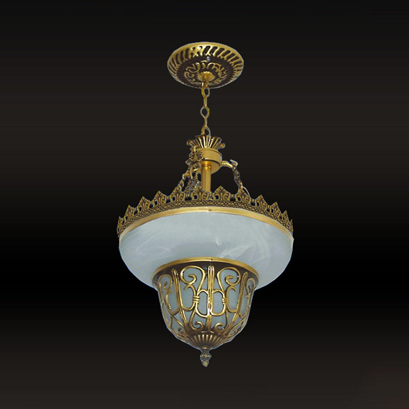 Bronze Pot Shaped Pendulum Light Traditional Alabaster Glass 3 Bulbs Dining Room Chandelier, 12"/16"/19.5" Wide Clearhalo 'Ceiling Lights' 'Chandeliers' Lighting' options 1972290