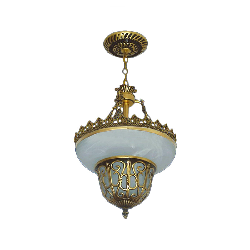 Bronze Pot Shaped Pendulum Light Traditional Alabaster Glass 3 Bulbs Dining Room Chandelier, 12"/16"/19.5" Wide Clearhalo 'Ceiling Lights' 'Chandeliers' Lighting' options 1972293