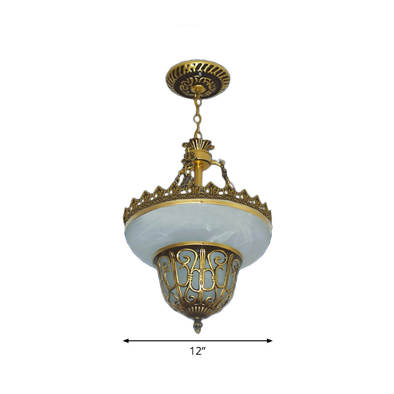 Bronze Pot Shaped Pendulum Light Traditional Alabaster Glass 3 Bulbs Dining Room Chandelier, 12"/16"/19.5" Wide Clearhalo 'Ceiling Lights' 'Chandeliers' Lighting' options 1972294