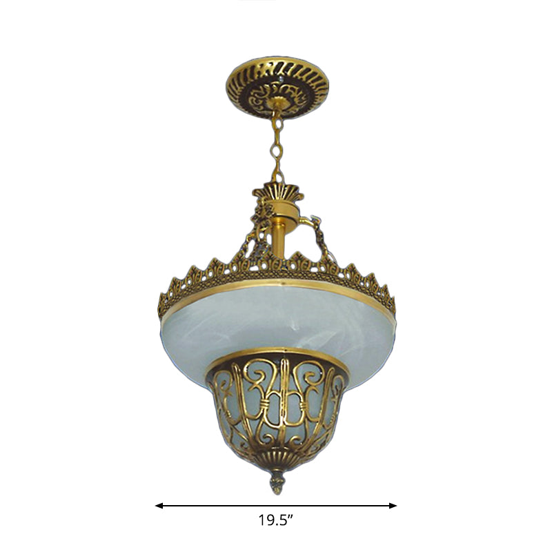 Bronze Pot Shaped Pendulum Light Traditional Alabaster Glass 3 Bulbs Dining Room Chandelier, 12"/16"/19.5" Wide Clearhalo 'Ceiling Lights' 'Chandeliers' Lighting' options 1972296