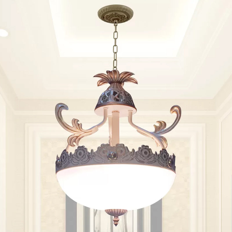 Traditional Dome Pendant Light Fixture 12"/16"/19.5" Wide 3 Heads Hand-Worked White Glass Chandelier Lamp White Clearhalo 'Ceiling Lights' 'Chandeliers' Lighting' options 1972297_44a6776a-43b3-4e23-a4ed-ea6c0b8ba64f