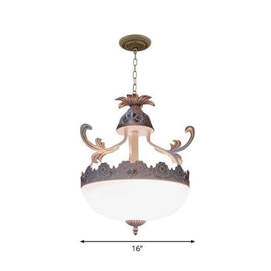 Traditional Dome Pendant Light Fixture 12"/16"/19.5" Wide 3 Heads Hand-Worked White Glass Chandelier Lamp Clearhalo 'Ceiling Lights' 'Chandeliers' Lighting' options 1972302