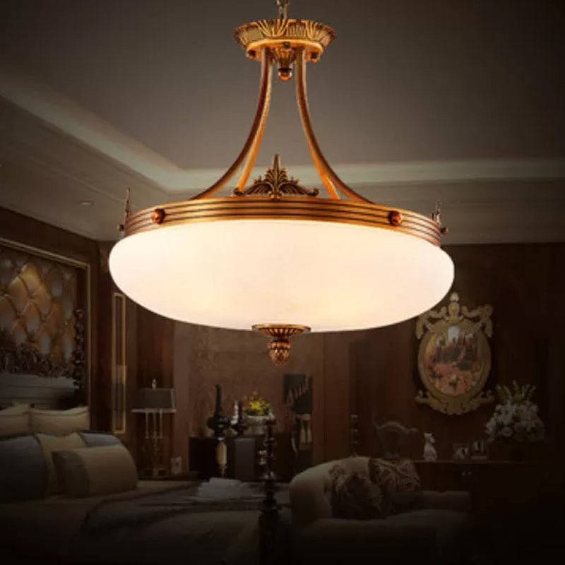 Brass 4/5/6 Lights Pendant Lighting Traditional White Glass Oval Hanging Ceiling Light for Living Room Clearhalo 'Ceiling Lights' 'Chandeliers' Lighting' options 1972322