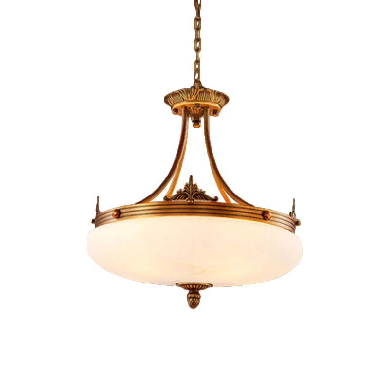 Brass 4/5/6 Lights Pendant Lighting Traditional White Glass Oval Hanging Ceiling Light for Living Room Clearhalo 'Ceiling Lights' 'Chandeliers' Lighting' options 1972323