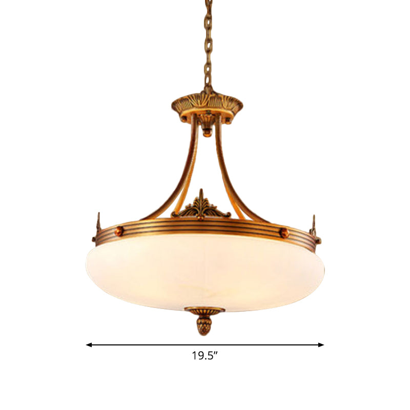 Brass 4/5/6 Lights Pendant Lighting Traditional White Glass Oval Hanging Ceiling Light for Living Room Clearhalo 'Ceiling Lights' 'Chandeliers' Lighting' options 1972326