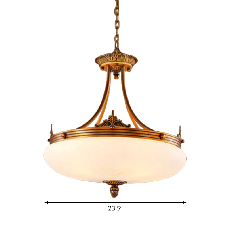 Brass 4/5/6 Lights Pendant Lighting Traditional White Glass Oval Hanging Ceiling Light for Living Room Clearhalo 'Ceiling Lights' 'Chandeliers' Lighting' options 1972327