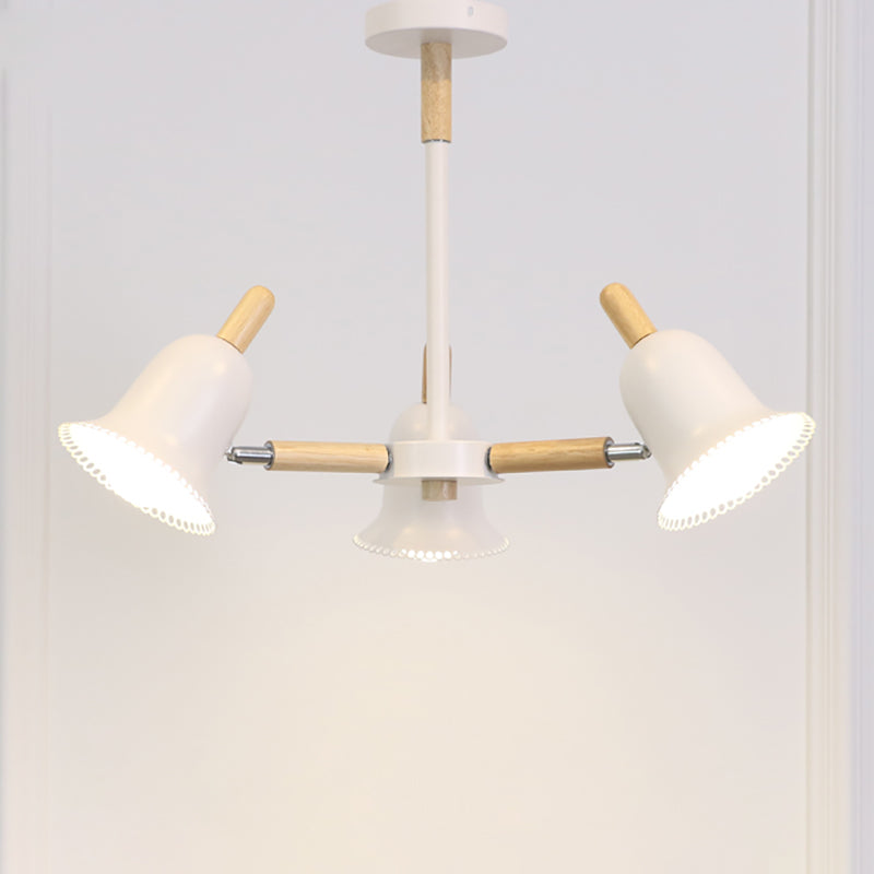 Nordic Stylish White Ceiling Pendant Bell Shade Multi-Head Wood Chandelier for Living Room 3 White Clearhalo 'Ceiling Lights' 'Chandeliers' Lighting' options 197232_106a6878-22e3-49a7-b36e-2b57b12c76fd