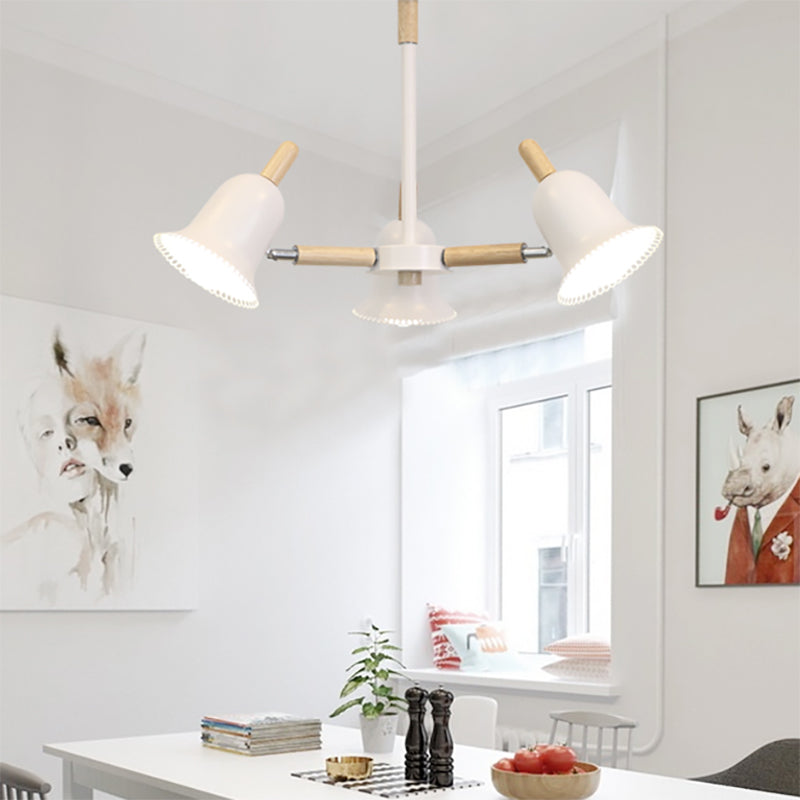 Nordic Stylish White Ceiling Pendant Bell Shade Multi-Head Wood Chandelier for Living Room Clearhalo 'Ceiling Lights' 'Chandeliers' Lighting' options 197233