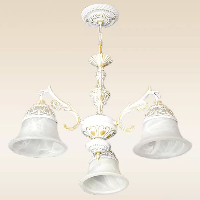 Alabaster Glass White Chandelier Carillon 3 Heads Country Style Hanging Pendant Light Clearhalo 'Ceiling Lights' 'Chandeliers' Lighting' options 1972333