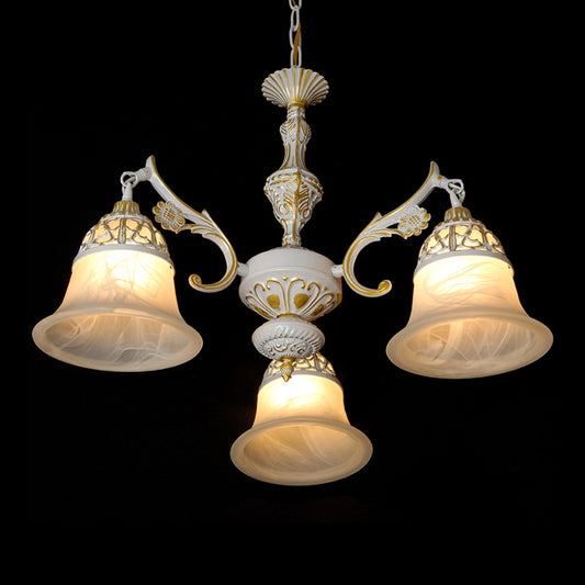 Alabaster Glass White Chandelier Carillon 3 Heads Country Style Hanging Pendant Light Clearhalo 'Ceiling Lights' 'Chandeliers' Lighting' options 1972334