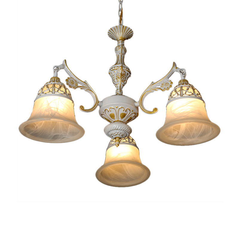 Alabaster Glass White Chandelier Carillon 3 Heads Country Style Hanging Pendant Light Clearhalo 'Ceiling Lights' 'Chandeliers' Lighting' options 1972335