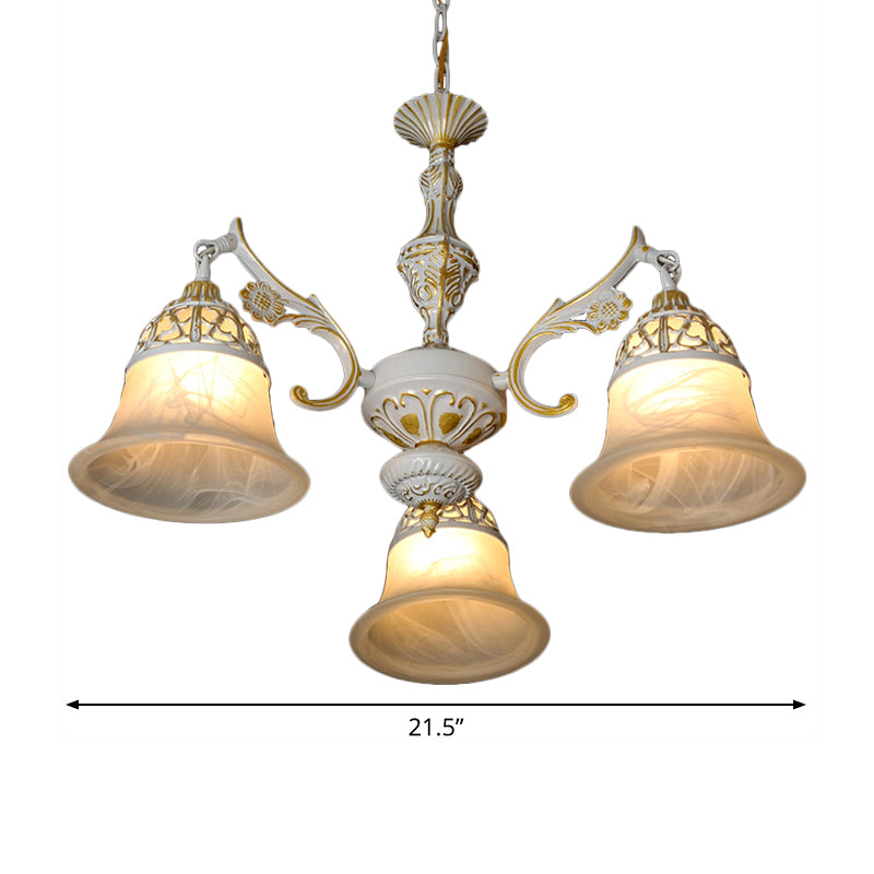 Alabaster Glass White Chandelier Carillon 3 Heads Country Style Hanging Pendant Light Clearhalo 'Ceiling Lights' 'Chandeliers' Lighting' options 1972336