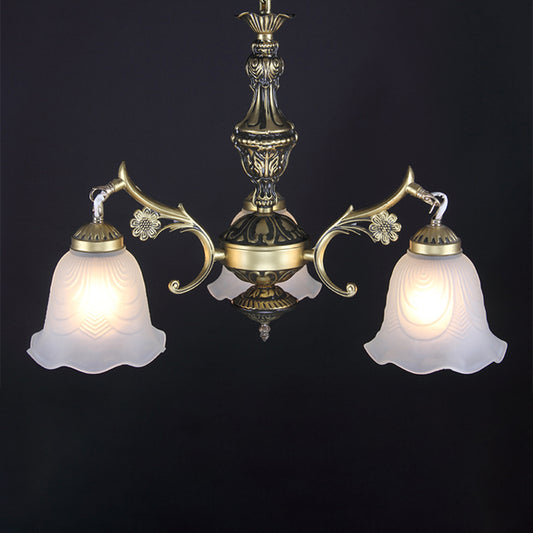 Ruffle Bedroom Hanging Light Kit Traditional Frosted Glass 3-Light Bronze Finish Chandelier Clearhalo 'Ceiling Lights' 'Chandeliers' Lighting' options 1972350