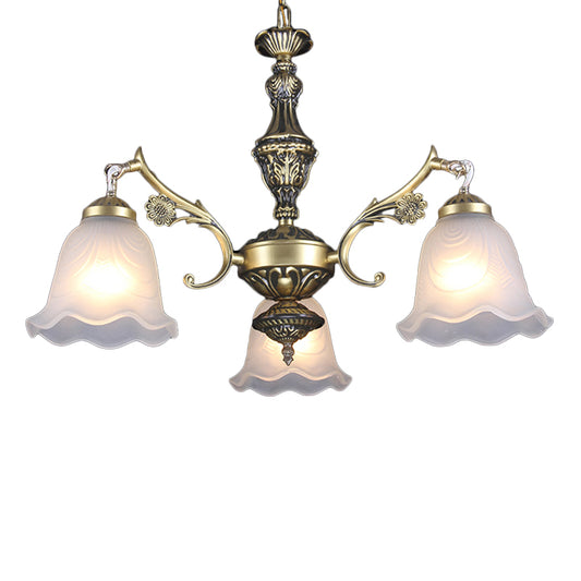 Ruffle Bedroom Hanging Light Kit Traditional Frosted Glass 3-Light Bronze Finish Chandelier Clearhalo 'Ceiling Lights' 'Chandeliers' Lighting' options 1972351