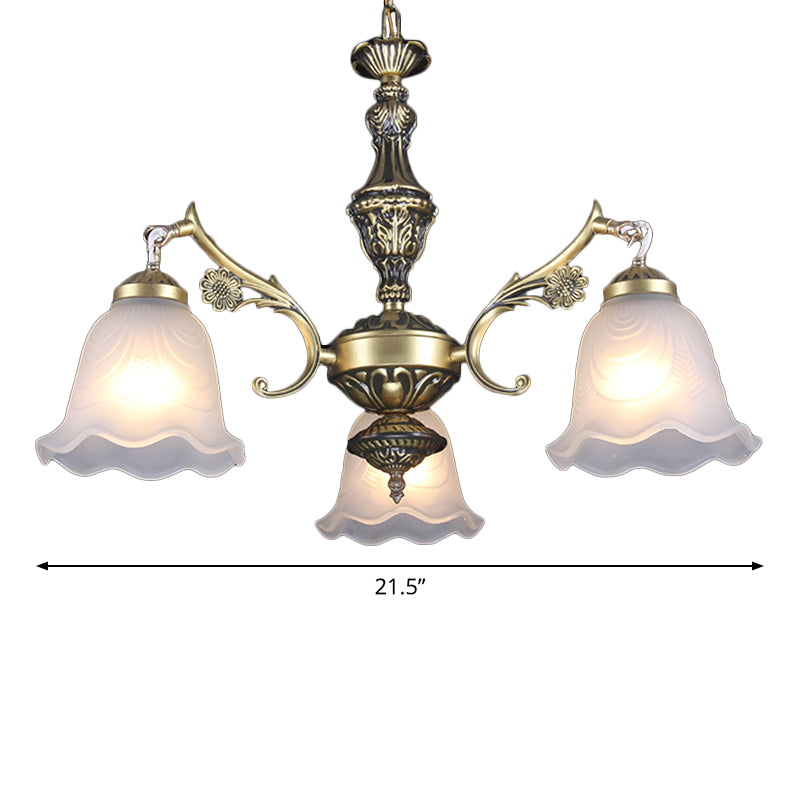 Ruffle Bedroom Hanging Light Kit Traditional Frosted Glass 3-Light Bronze Finish Chandelier Clearhalo 'Ceiling Lights' 'Chandeliers' Lighting' options 1972352