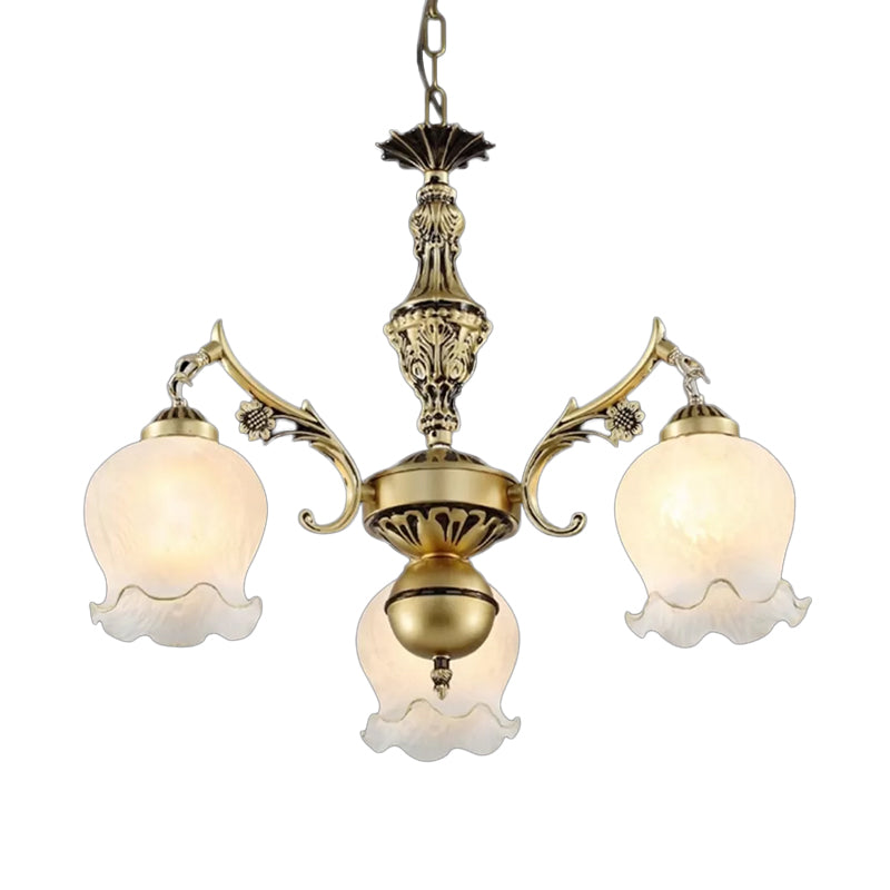 3 Lights Rose Down Chandelier Vintage Antique Bronze/Distressed White Cream Glass Suspension Pendant for Bedroom Clearhalo 'Ceiling Lights' 'Chandeliers' Lighting' options 1972354