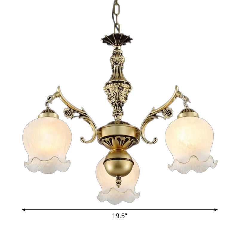 3 Lights Rose Down Chandelier Vintage Antique Bronze/Distressed White Cream Glass Suspension Pendant for Bedroom Clearhalo 'Ceiling Lights' 'Chandeliers' Lighting' options 1972356