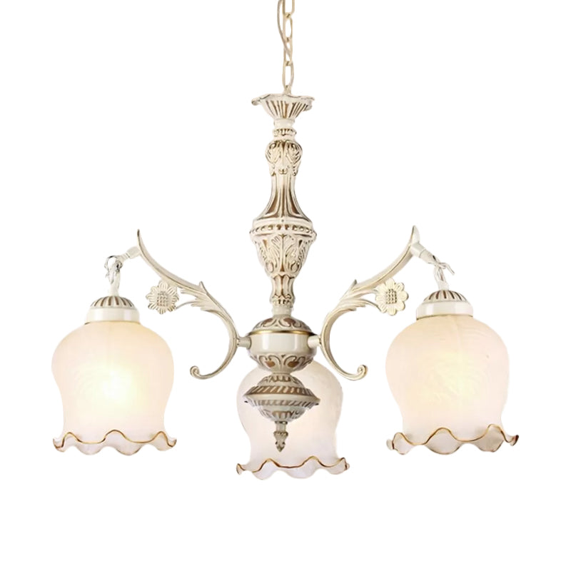 3 Lights Rose Down Chandelier Vintage Antique Bronze/Distressed White Cream Glass Suspension Pendant for Bedroom Clearhalo 'Ceiling Lights' 'Chandeliers' Lighting' options 1972357