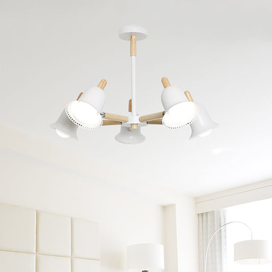 Nordic Stylish White Ceiling Pendant Bell Shade Multi-Head Wood Chandelier for Living Room Clearhalo 'Ceiling Lights' 'Chandeliers' Lighting' options 197236