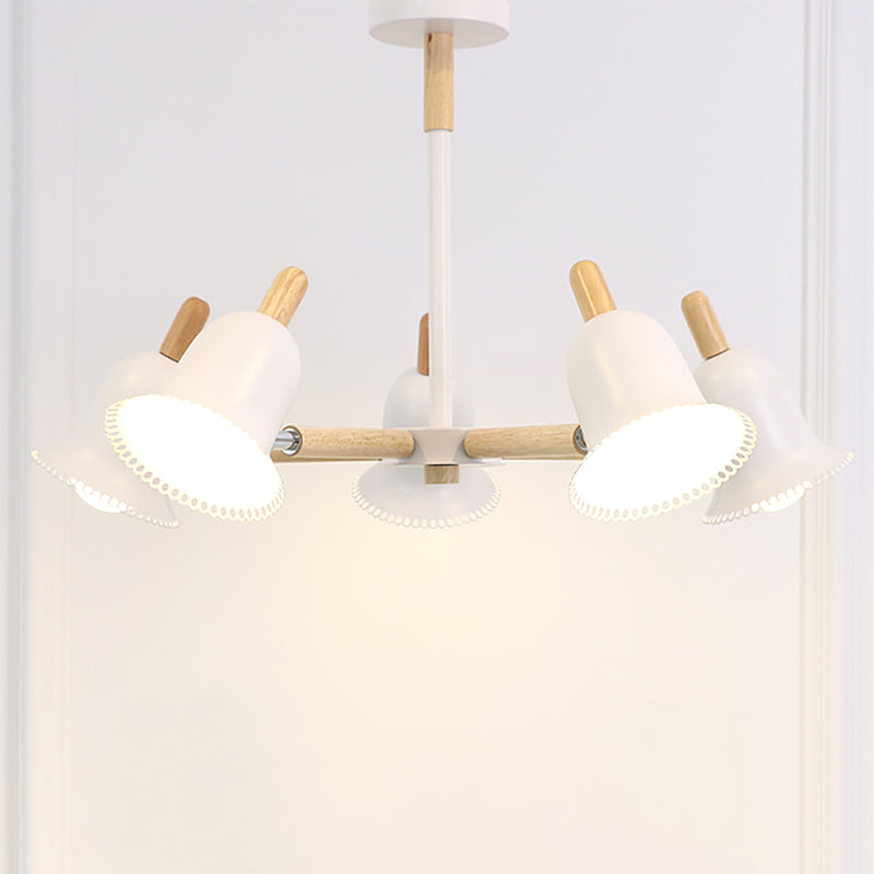 Nordic Stylish White Ceiling Pendant Bell Shade Multi-Head Wood Chandelier for Living Room Clearhalo 'Ceiling Lights' 'Chandeliers' Lighting' options 197237
