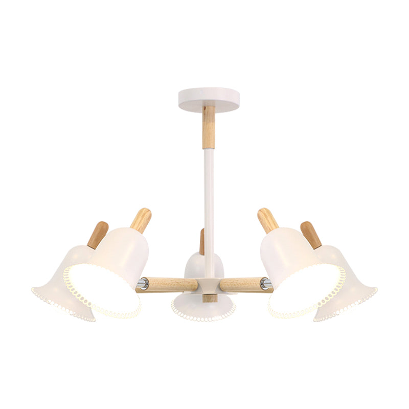 Nordic Stylish White Ceiling Pendant Bell Shade Multi-Head Wood Chandelier for Living Room Clearhalo 'Ceiling Lights' 'Chandeliers' Lighting' options 197238