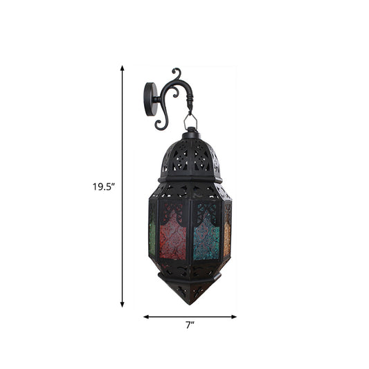 Stained Art Glass Censer Wall Lamp Turkish Single-Bulb Bistro Lantern Sconce in Black Clearhalo 'Wall Lamps & Sconces' 'Wall Lights' Lighting' 1972394