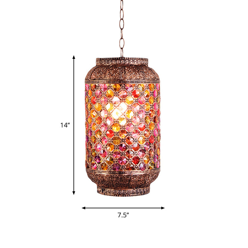 Single Hollowed out Ellipse Pendant Light Bohemia Copper 1-Light Suspension Lamp for Living Room Clearhalo 'Ceiling Lights' 'Pendant Lights' 'Pendants' Lighting' 1972468