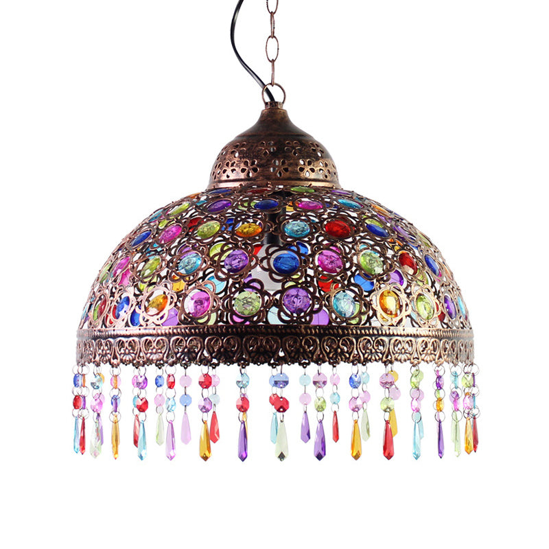 Gourd Bistro Hanging Pendant Bohemian Style Metal 1 Bulb Bronze/Copper Ceiling Light with Fringe and Bead Decor, 12"/16" W Clearhalo 'Ceiling Lights' 'Pendant Lights' 'Pendants' Lighting' 1972472