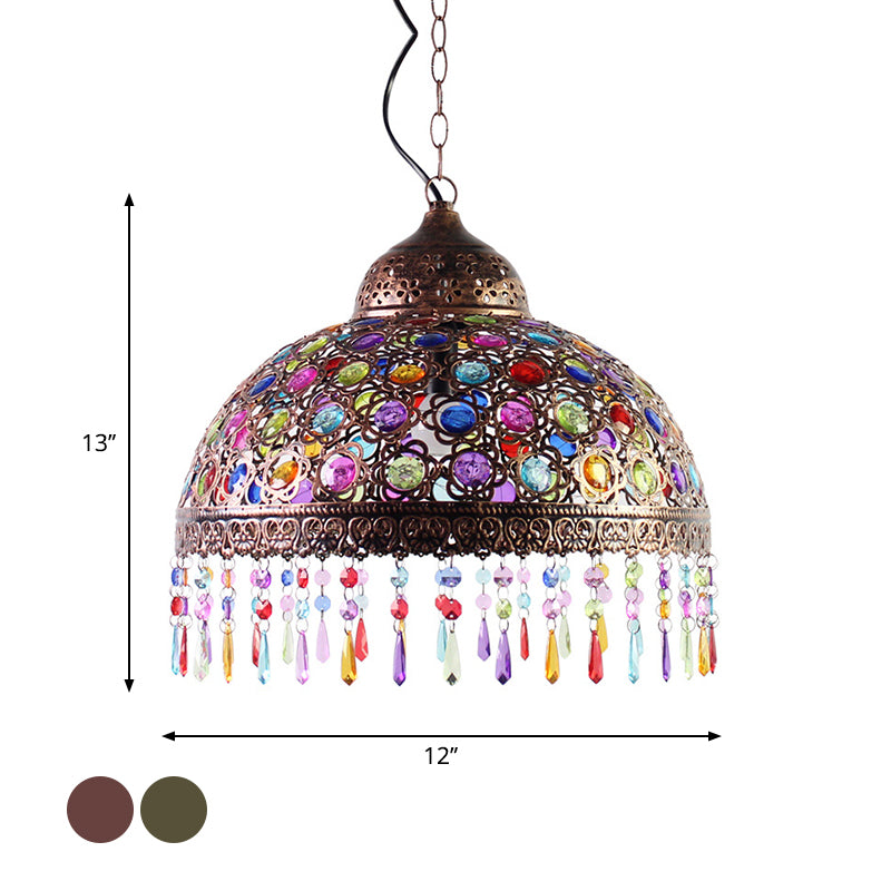 Gourd Bistro Hanging Pendant Bohemian Style Metal 1 Bulb Bronze/Copper Ceiling Light with Fringe and Bead Decor, 12"/16" W Clearhalo 'Ceiling Lights' 'Pendant Lights' 'Pendants' Lighting' 1972473