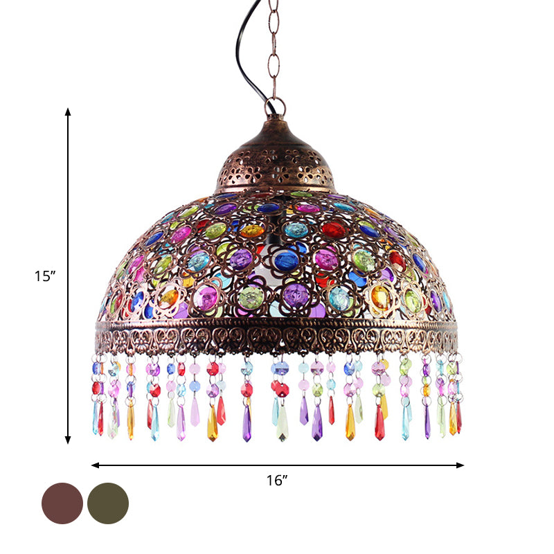 Gourd Bistro Hanging Pendant Bohemian Style Metal 1 Bulb Bronze/Copper Ceiling Light with Fringe and Bead Decor, 12"/16" W Clearhalo 'Ceiling Lights' 'Pendant Lights' 'Pendants' Lighting' 1972474