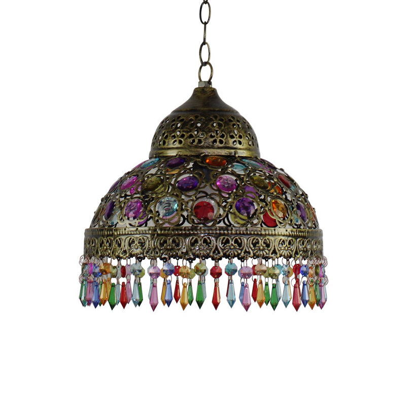 Gourd Bistro Hanging Pendant Bohemian Style Metal 1 Bulb Bronze/Copper Ceiling Light with Fringe and Bead Decor, 12"/16" W Clearhalo 'Ceiling Lights' 'Pendant Lights' 'Pendants' Lighting' 1972477