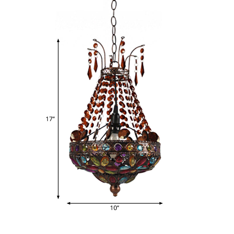 Stained Glass Beaded Teardrop Pendant Bohemian 1 Head Dining Room Hanging Ceiling Light in Copper Clearhalo 'Ceiling Lights' 'Pendant Lights' 'Pendants' Lighting' 1972482