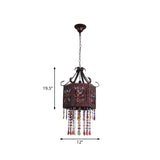 1-Head Stained Art Glass Pendant Lighting Bohemia Copper Hexagon Lantern Bedroom Ceiling Hang Light with Scroll Arm Clearhalo 'Ceiling Lights' 'Pendant Lights' 'Pendants' Lighting' 1972487