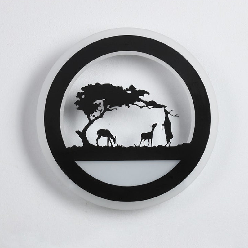 Nordic LED Wall Light Sconce Black Round/Elephant/Giraffe Ultrathin Wall Mounted Lamp with Acrylic Shade in Warm/White Light Clearhalo 'Modern wall lights' 'Modern' 'Wall Lamps & Sconces' 'Wall Lights' Lighting' 1972551