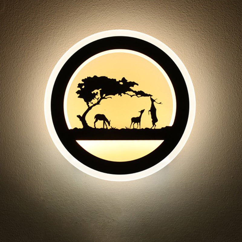 Nordic LED Wall Light Sconce Black Round/Elephant/Giraffe Ultrathin Wall Mounted Lamp with Acrylic Shade in Warm/White Light Clearhalo 'Modern wall lights' 'Modern' 'Wall Lamps & Sconces' 'Wall Lights' Lighting' 1972552