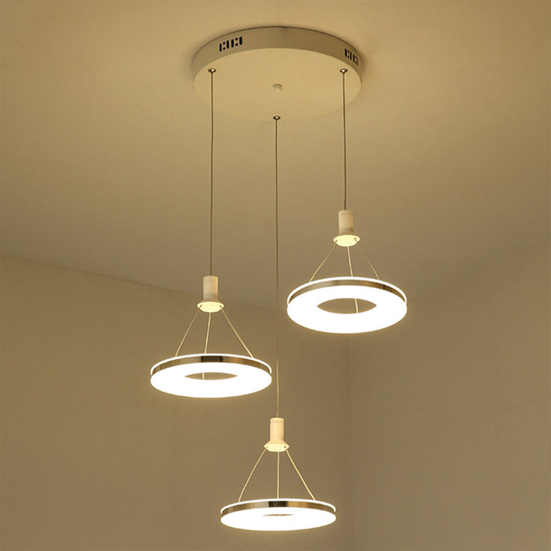 White Ring Pendant Light Fixture Simple 1/3/5-Head Acrylic Ceiling Suspension Lamp, 8"/12" Wide 3 White Clearhalo 'Ceiling Lights' 'Modern Pendants' 'Modern' 'Pendant Lights' 'Pendants' Lighting' 1972613